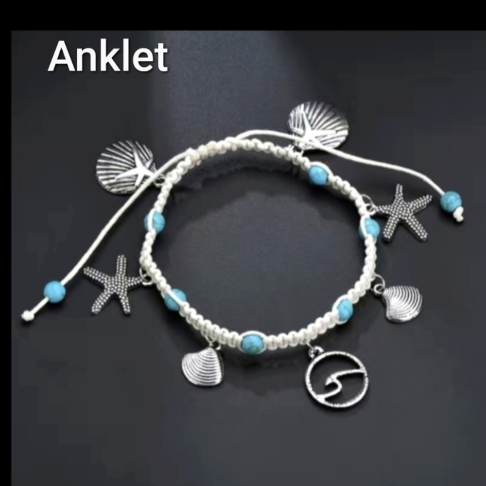 Ankle Bracelet Beach Charms Braided Starfish & Shells NWT